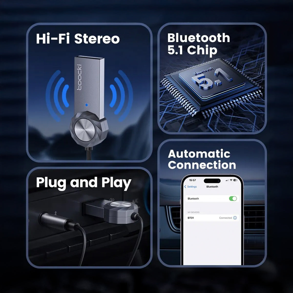 Bluetooth Car Adapter - Audio & PC Control