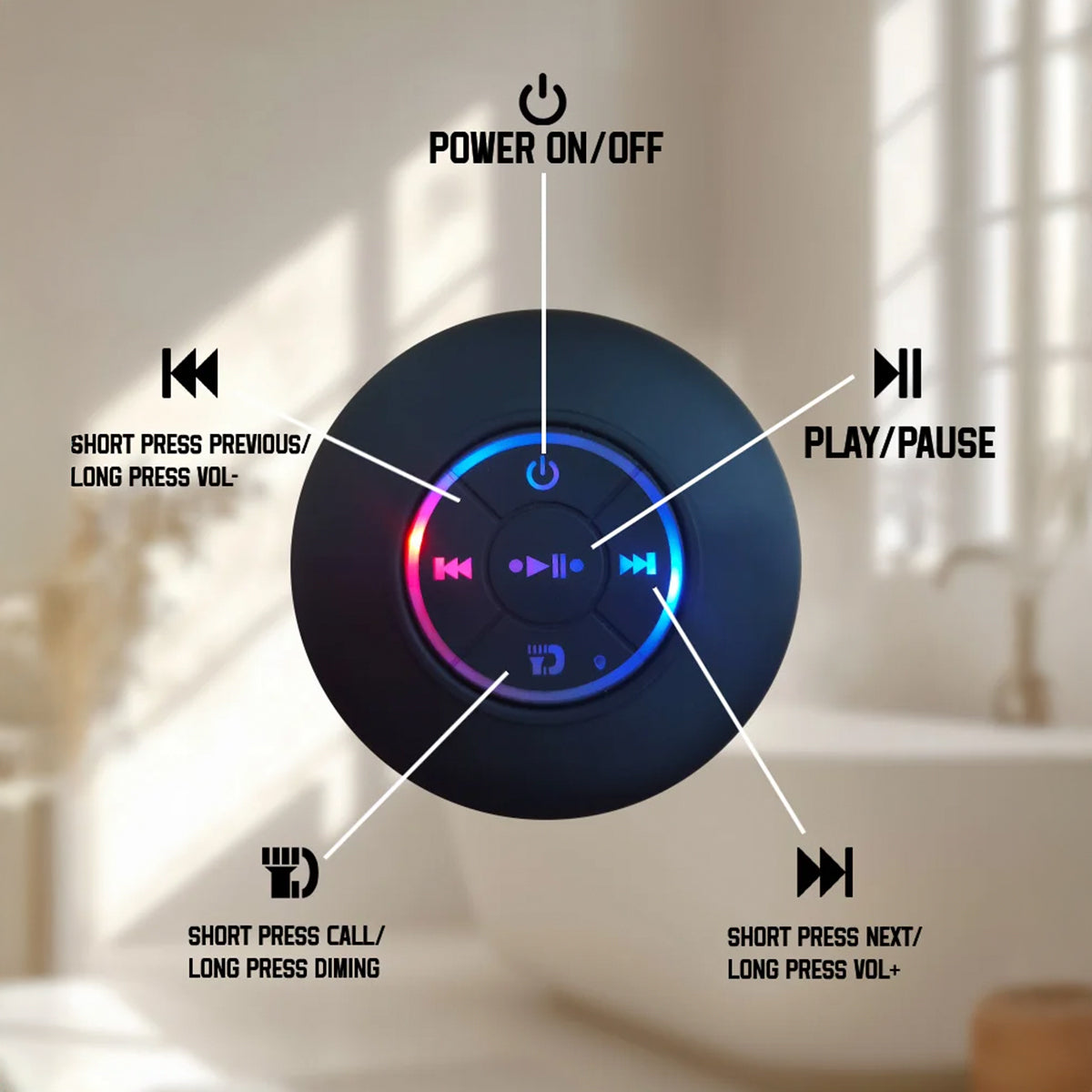 Waterproof Bluetooth Shower Speaker with Lights