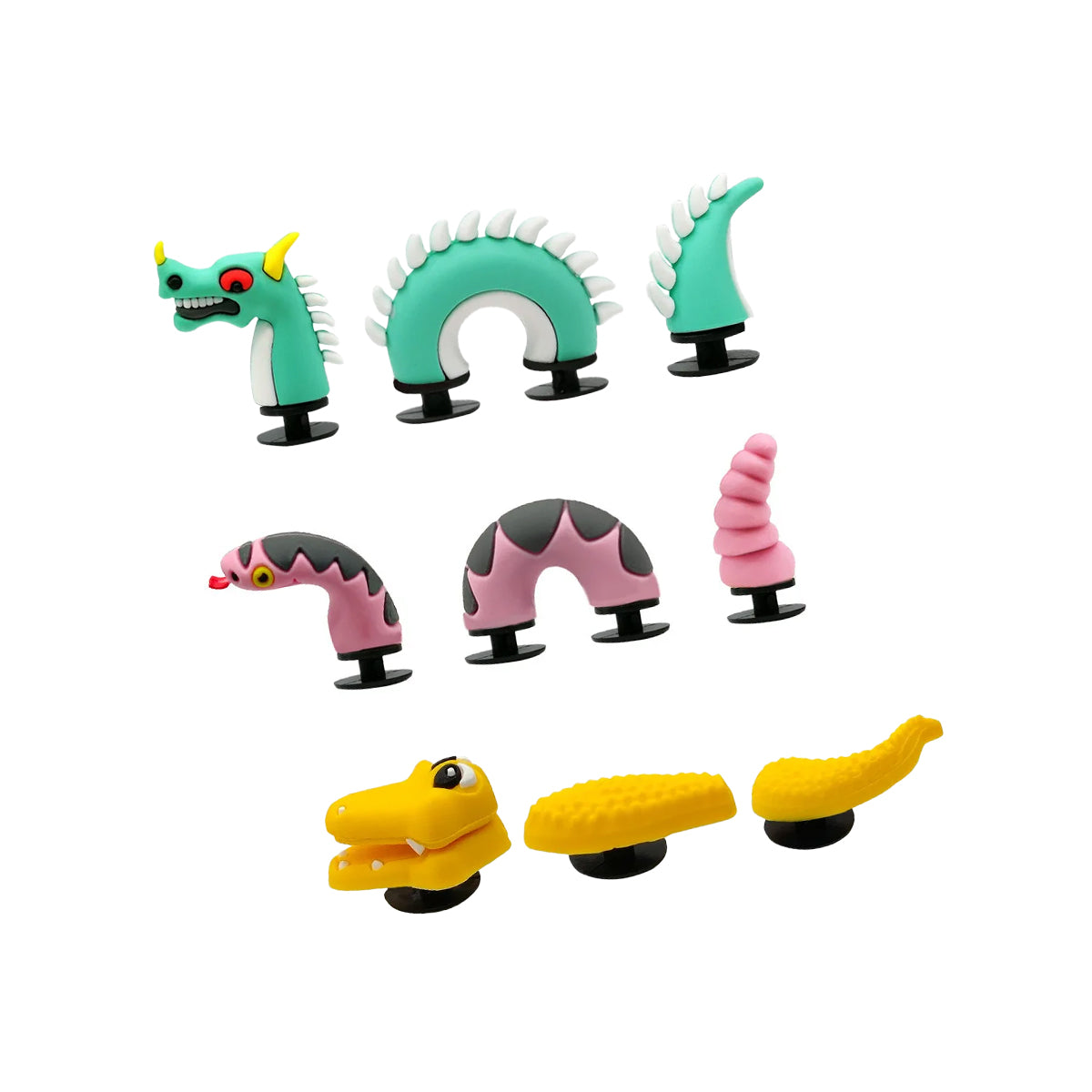 3D Reptile Shoe Charms – Dragon, Snake & Crocodile